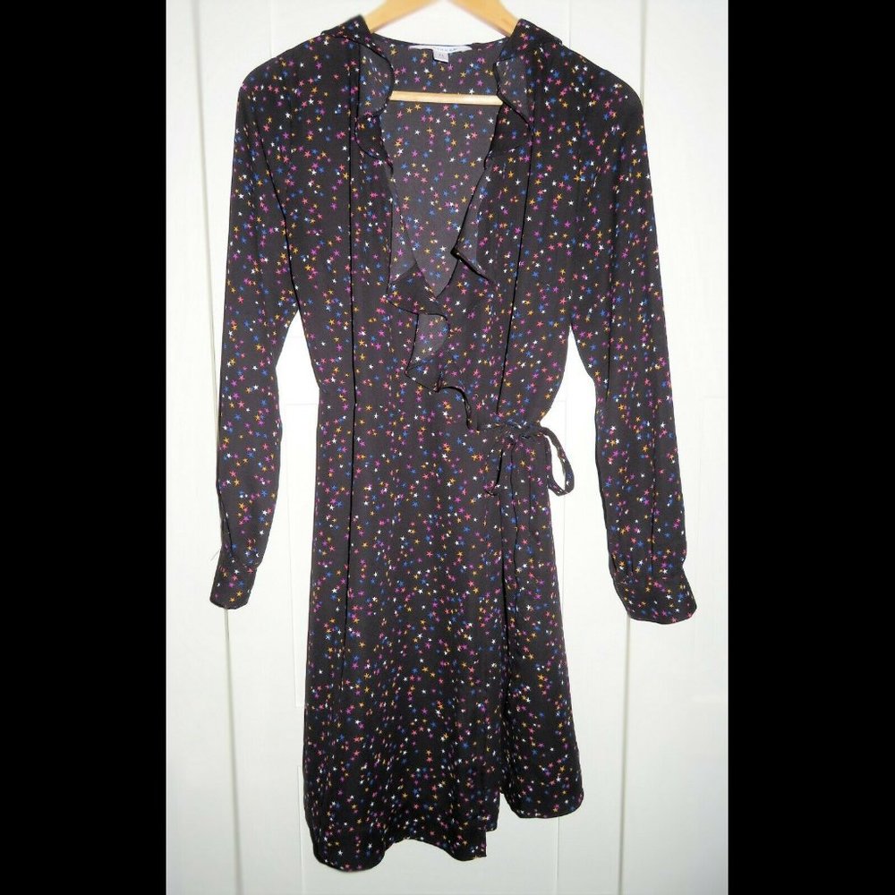 Women's POPSUGAR Black with Colored Stars Casual Wrap Dress Size M - Picture 3 of 6